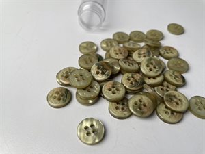 Knap - shiny i olivengrøn med lidt glimmer, 13 mm